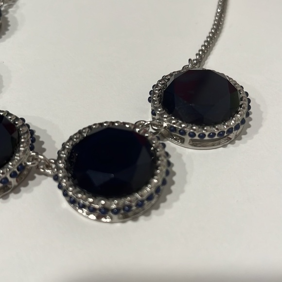 Chunky Silver Necklace with 5 Blue Enamel Round Pendants - Picture 3 of 5